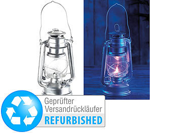 Deko-Laterne LED: Lunartec LED-Sturmleuchte im Öllampen-Design, Versandrückläufer