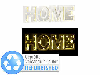 LED-Deko-Schriftzug: Lunartec LED-Schriftzug "HOME" aus Holz & Spiegeln Versandrückläufer