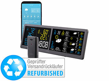 Wetterstationen WLAN App: infactory WLAN-Funk-Wetterstation mit Widescreen-VA-Display, Versandrückläufer