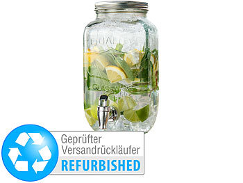 Getränkebehälter Glas: PEARL Retro-Getränkespender aus Glas, Einmachglas-Look, Versandrückläufer
