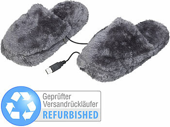 USB-Hausschuhe: infactory Deluxe-Plüsch-Pantoffeln bis Gr. 39, Versandrückläufer