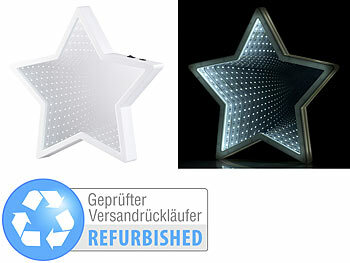 Spiegel 3D-Effekt: Lunartec Sternförmiger Unendlichkeitsspiegel, 60 weiße LEDs, Versandrückläufer