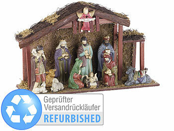 PEARL Große Weihnachtskrippe mit 11 Porzellan-Figuren, Versandrückläufer