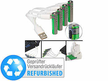 AAA Akkus USB: tka 4er-Set wiederaufladbare Batterien Typ AAA,600mWh,Versandrückläufer 