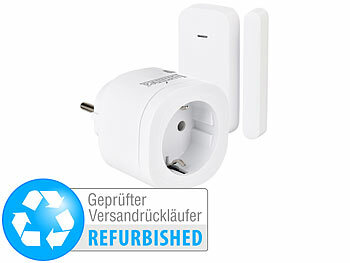 Fenster-Magnetkontakt: Luminea Funk-Steckdose mit Tür- & Fenstersensor, Versandrückläufer