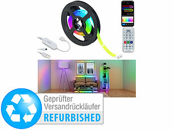 USB-RGB-IC-LED-Streifen mit  App & Fernbedienung, Bluetooth: Luminea Home Control Smarter USB-RGB-IC-LED-Streifen, Bluetooth, App, Versandrückläufer
