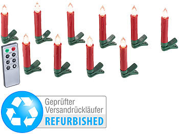 Baumkerzen mit Batterie: Lunartec 10er-Set LED-Weihnachtsbaum-Kerzen Versandrückläufer