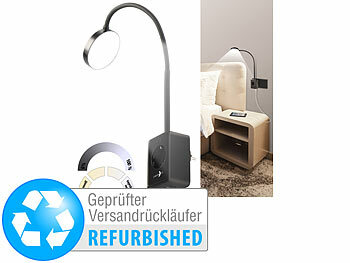 LED Schwanenhals Leuchte: Lunartec Dimmbare CCT-LED-Steckerleuchte mit Steckdose, Versandrückläufer