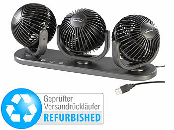 USB PC Ventilator Lüfter: Lescars Kfz-Dreifach-Ventilator mit USB-Anschluss, Versandrückläufer