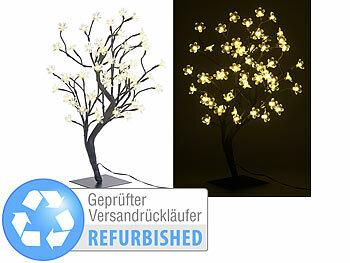 Moderner Lichterbaum: Lunartec LED-Baum mit 64 beleuchteten Blüten, 45 cm, IP44, Versandrückläufer