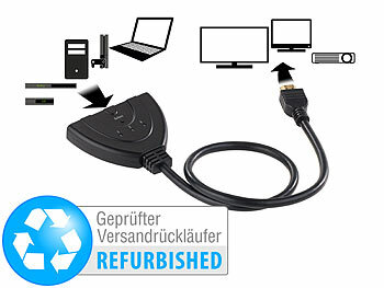 HDMI-Umschalter-Switch: auvisio 3-fach-HDMI-Switch für 4K-UHD-TVs, HDMI 2.0, Versandrückläufer
