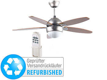 Ventilator Beleuchtung: Sichler Deckenventilator mit Holzflügeln & Licht, Ø 92 cm (Versandrückläufer)