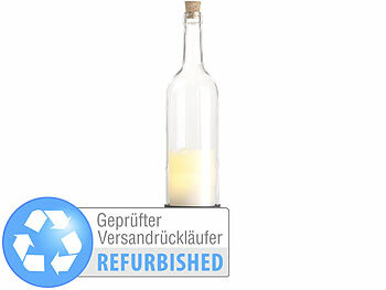 LED Flaschen: Lunartec Deko-Glasflasche mit LED-Kerze, Versandrückläufer