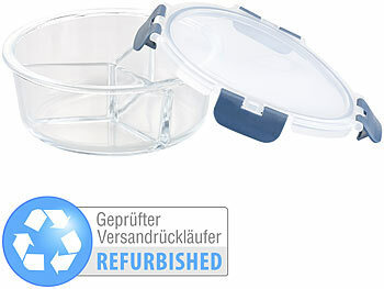Glas-Schüssel: Rosenstein & Söhne Glas-Frischhaltedose mit 3 Kammern, Klick-Deckel, Versandrückläufer