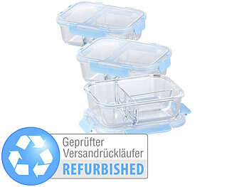 Glas Schüssel: Rosenstein & Söhne 3er-Set Glas-Frischhaltedosen mit Klick-Deckeln, Versandrückläufer