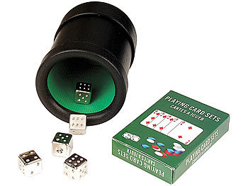 GSR Würfel-Becher Geschenkset: 6 Stahl-Würfel & 1 Poker-Deck