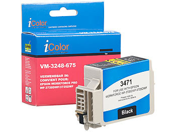 Patronen kompatibel: iColor Tintenpatrone für Epson-Drucker (ersetzt T3471 / 34XL), schwarz, 22 ml