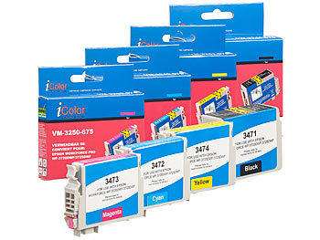 Tinten für Drucker: iColor Tintenpatronen-Color-Pack für Epson (ersetzt T3476 / 34XL), BK/C/M/Y