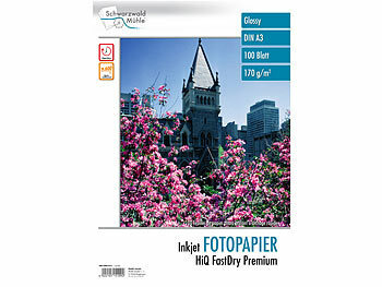 DIN A3 Papier: Schwarzwald Mühle 100 Bl. Hochglanz-Fotopapier HiQ FastDry Premium A3