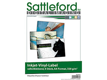 Aufkleberfolie: Sattleford 4 Vinyl-Klebefolien für Inkjet-Drucker, wetterfest, DIN A4,  weiß