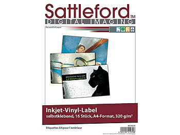 Inkjet Vinyl Label: Sattleford 16 Vinyl-Klebefolien für Inkjet-Drucker, wetterfest, DIN A4,  weiß