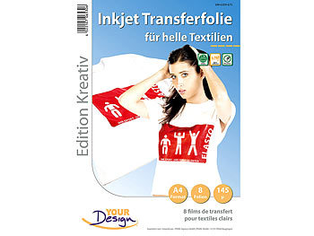 Bügelfolie: Your Design 8 T-Shirt Transferfolien für weiße Textilien A4 Inkjet
