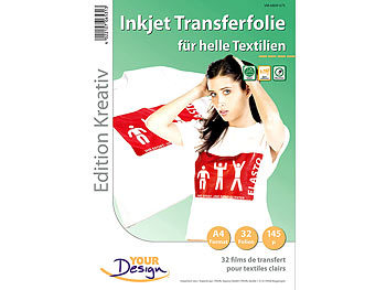 Transferfolie Textil: Your Design 32 T-Shirt Transferfolien für weiße Textilien A4 Inkjet