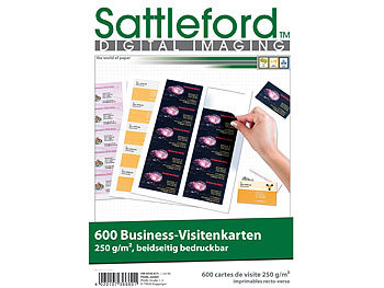 Visitenkarten gestanzt: Sattleford 600 Business-Visitenkarten 86 x 54 mm, beidseitig bedruckbar, 250 g/m²