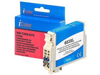 Ersatztinte Epson: iColor Tintenpatrone für Epson-Drucker (ersetzt C13T03A24010 / 603XL), cyan