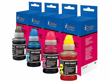 Nachfüllfarben Drucker: iColor Nachfüll-Tinten ColorPack für Epson, ersetzt Epson T6641-44, BK/C/M/Y