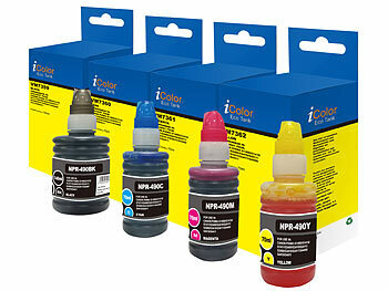 Multipack: Nachfüll-Tinte für Tintenstrahldrucker, Canon: iColor Nachfüll-Tinten ColorPack für Canon, ersetzt GI-490BK/C/M/Y, BK/C/M/Y