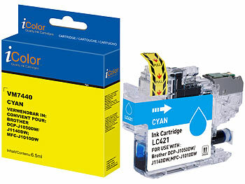 Printer Cartridge: iColor Tinte cyan, ersetzt Brother LC421C