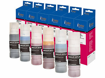 Nachfüll-Tintenset: iColor Nachfülltinte für Epson, bk, c, m, y, lc, lm, ersetzt 107