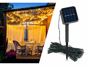 Lunartec Solar-Lichterkette, 200 warmweiße LEDs, 8 Modi, 22 m, Dämmerungssensor