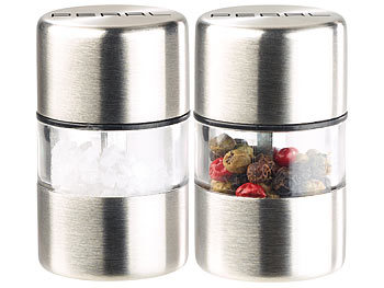 Gewürzmühle Salz Pfeffer: PEARL 2er-Set Mini-Salz- & Pfeffermühlen, Edelstahl, Keramikmahlwerk, Ø 3 cm