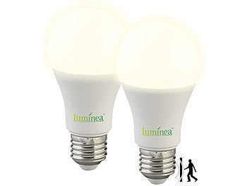 Luminea 2er-Set LED-Lampen mit Radar-Sensor, E27, 15 Watt, 1.500 lm, F, 3000 K