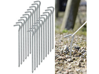 Zelthering: Semptec 20er-Set XL-Stahl-Zelthaken für alle Bodenarten, 21 cm lang, 6 mm dick