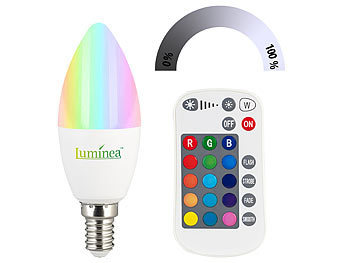 Luminea 2er-Set LED-Kerzen E14, RGBW, 4,8 W (ersetzt 40 W), 470 Lumen, dimmbar