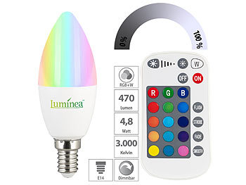 E14 RGB: Luminea LED-Kerze E14, RGBW, 4,8 W (ersetzt 40 W), 470 Lumen, dimmbar