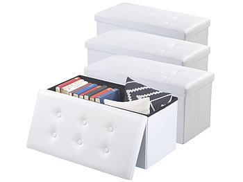 Aufbewahrungsbox Hocker: infactory 4er-Set faltbare 2in1-Sitzbänke und -truhen, 80 l, bis 300 kg, weiß