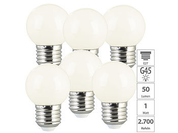 Luminea 6er-Set LED-Lampen E27, Retro, G45, 1W (ersetzt 10W), 50 lm, warmweiß