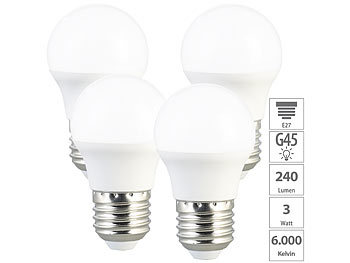 LED Glühbirne Tageslicht: Luminea 4er-Set LED-Lampen, E27, G45, 240 lm, 3W (ersetzt 25W), tageslichtweiß