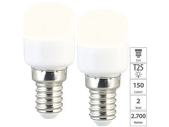 Kühlschrankbirne: Luminea 2er-Set LED-Kühlschranklampen, E14, T25, 150 lm, 2 W, warmweiß