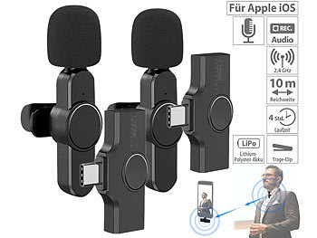 Anklipp-Mikrofon: Callstel 2er-Set Mini-Funkmikrofone für USB-C-Geräte, 2,4 GHz, 10 m