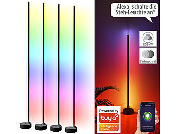 Steh-Lampen: Luminea Home Control 4er-Set WLAN-Steh-/Eck-Leuchten mit RGB-CCT-IC-LEDs, 12W, App, schwarz