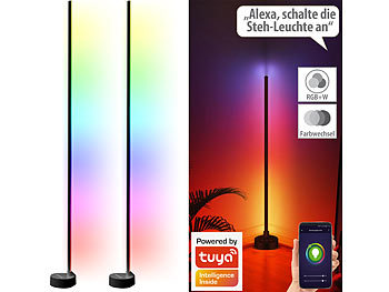 LED Eck-Stehlampe: Luminea Home Control 2er-Set WLAN-Steh-/Eck-Leuchten mit RGB-CCT-IC-LEDs, 12W, App, schwarz