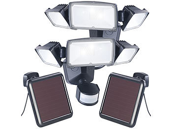 Luminea 2er-Set 3-fach-Solar-LED-Fluter für außen, PIR-Sensor, 32 W, 1.500 lm