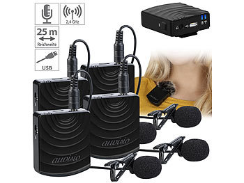 Lavalier Mikrofon Funk: auvisio Vier Digital-Funkmikrofon & -Empfänger-Sets, Klinke, 2,4 GHz, 25 m