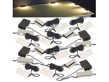 Indirekte Beleuchtung: Lunartec 4er-Set LED-Glasbodenbeleuchtungen: 16 Klammern mit 48 warmweißen LEDs
