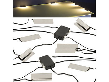 Lunartec 2er-Set LED-Glasbodenbeleuchtungen: 8 Klammern mit 24 LEDs